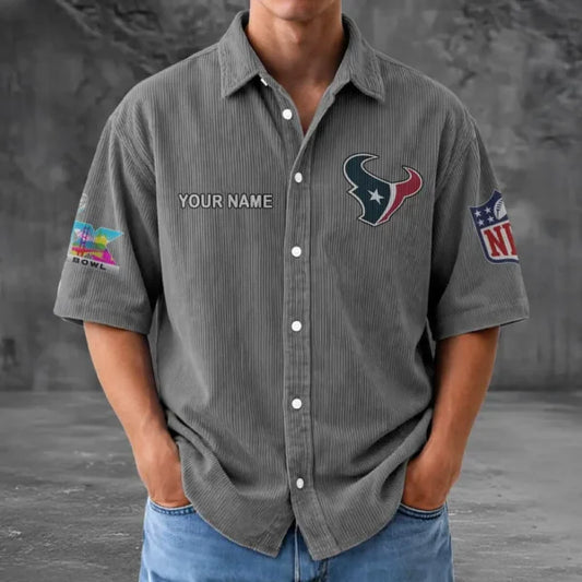 [SPECIAL OFFER] NEW CUSTOMIZED NFL15 HTT HOUSTON TEXANS SEERSUCKER BUTTON SHIRT