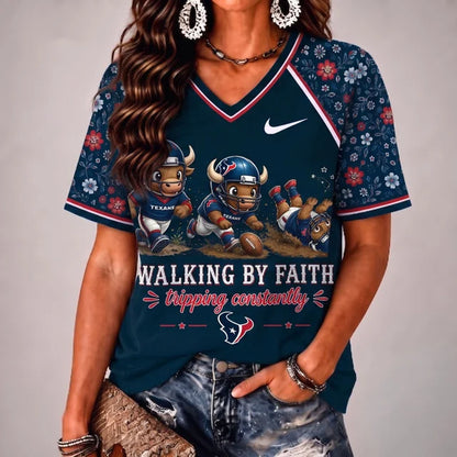 [SPECIAL OFFER] NEW CUSTOMIZED NFL15 HTT HOUSTON TEXANS V-NECK FEMALE SHIRT