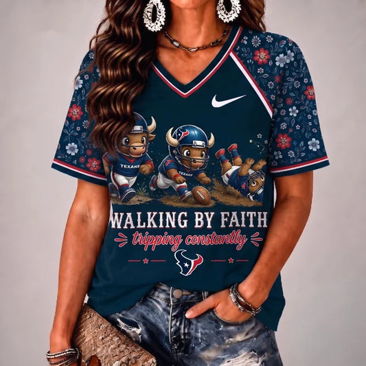 [SPECIAL OFFER] NEW CUSTOMIZED NFL15 HTT HOUSTON TEXANS V-NECK FEMALE SHIRT