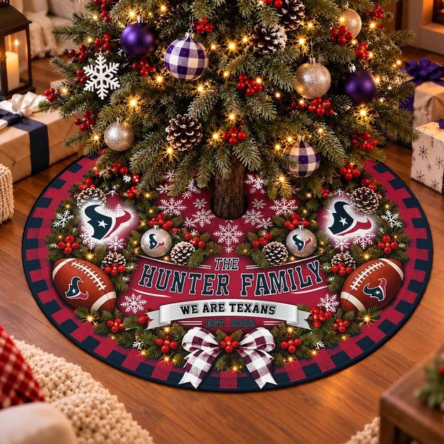 [SPECIAL OFFER] FAMILY NAME & EST. NFL15 HTT THE TEXANS CHRISTMAS TREE SKIRT