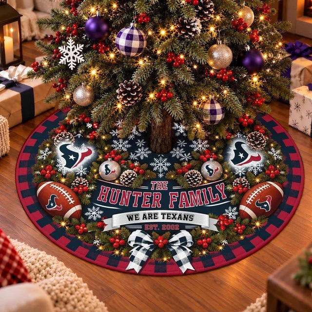 [SPECIAL OFFER] FAMILY NAME & EST. NFL15 HTT THE TEXANS CHRISTMAS TREE SKIRT