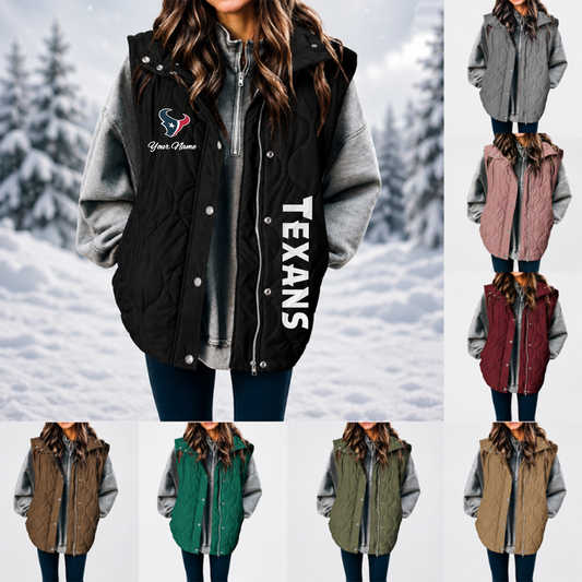 [SPECIAL OFFER] NEW CUSTOMIZED NFL15 HTT HOUSTON TEXANS WOMEN'S MULTICOLOR SLEEVELESS PUFFER COAT