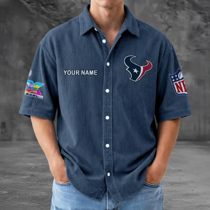 [SPECIAL OFFER] NEW CUSTOMIZED NFL15 HTT HOUSTON TEXANS SEERSUCKER BUTTON SHIRT