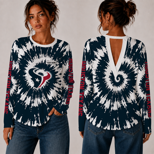 [SPECIAL OFFER] NEW CUSTOMIZED NFL15 HTT HOUSTON TEXANS WOMEN'S BACK V-CUT LONG-SLEEVE SHIRT