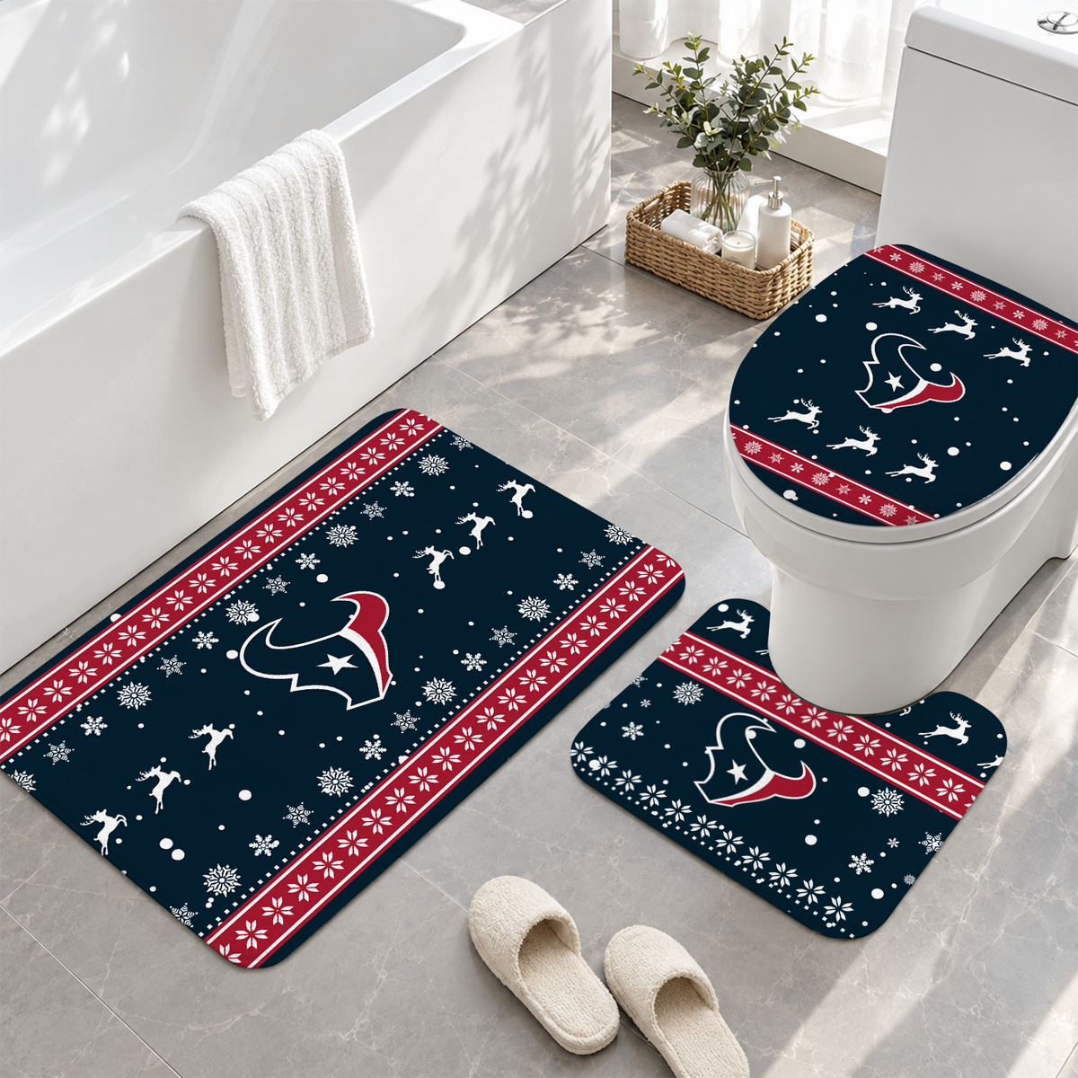 [SPECIAL OFFER] NEW CUSTOMIZED NFL15 HTT HOUSTON TEXANS 3-PIECE BATHROOM RUG SET