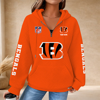 [SPECIAL OFFER] NEW CUSTOMIZED NFL16 CCB THE BENGALS QUARTER ZIP HOODIE
