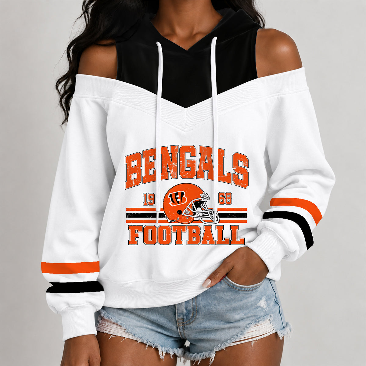 [SPECIAL OFFER] NEW CUSTOMIZED NFL16 CCB THE BENGALS WOMEN'S OFF-SHOULDER HOODIE