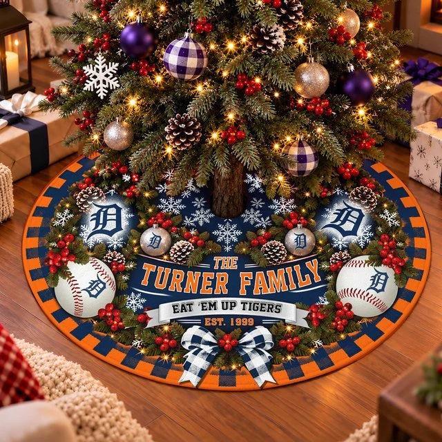 [FLASH SALE] FAMILY NAME & EST. MLB16 DTS THE TIGERS CHRISTMAS TREE SKIRT