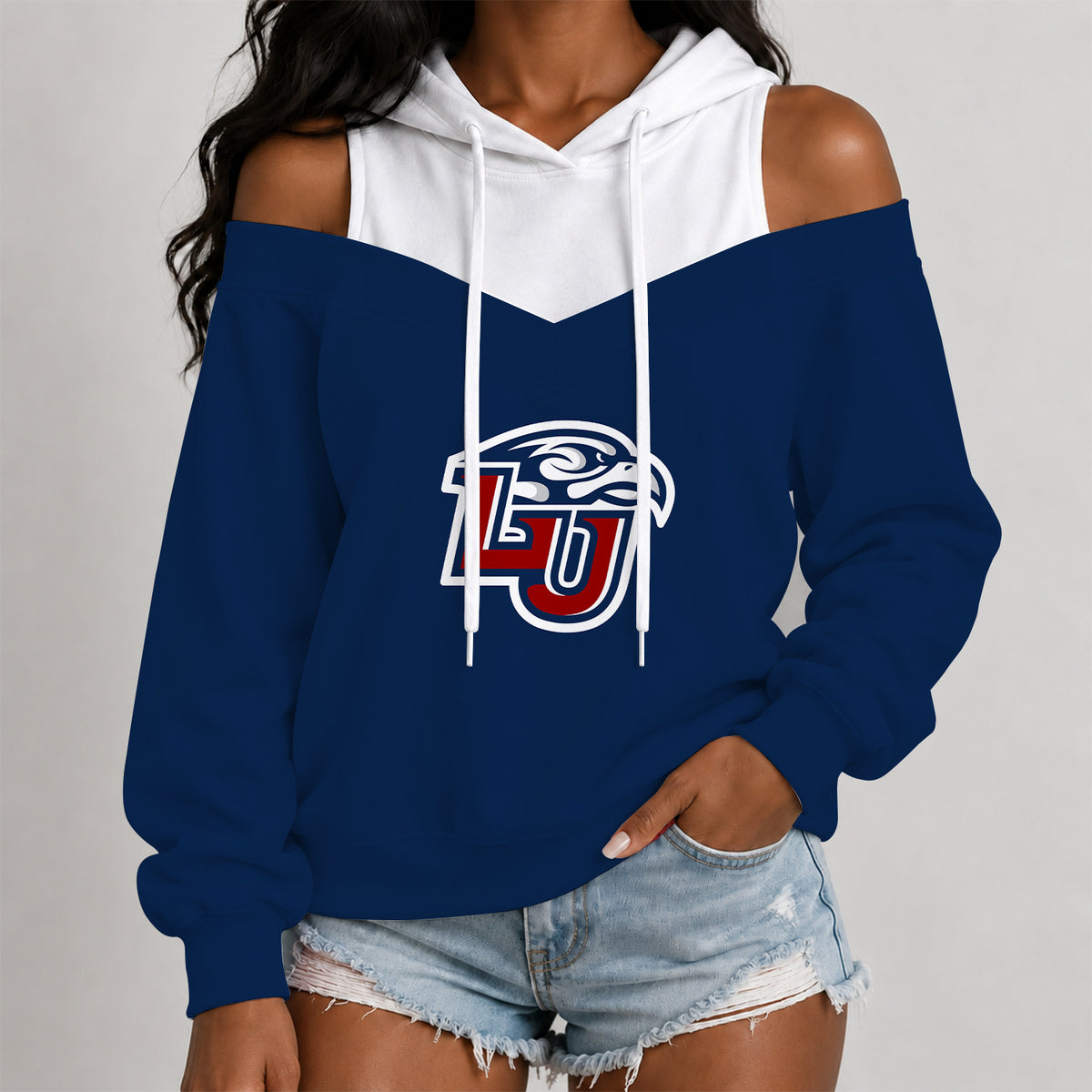 [BIG DEAL] PERSONALIZED UNI17 LIF LIBERTY FLAMES WOMEN'S OFF-SHOULDER HOODIE