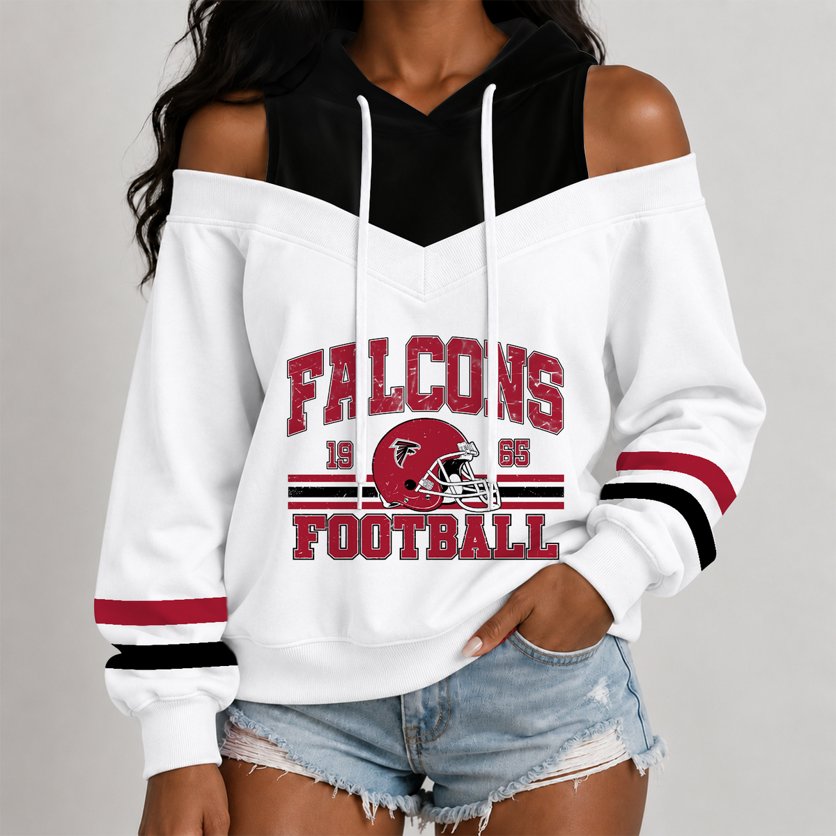 [SPECIAL OFFER] NEW CUSTOMIZED NFL18 ATF THE FALCONS WOMEN'S OFF-SHOULDER HOODIE