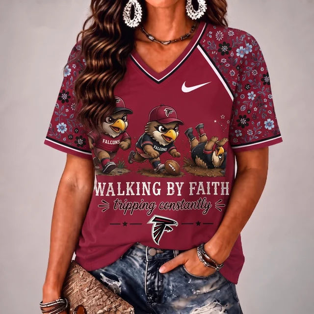 [SPECIAL OFFER] NEW CUSTOMIZED NFL18 ATF ATLANTA FALCONS V-NECK FEMALE SHIRT