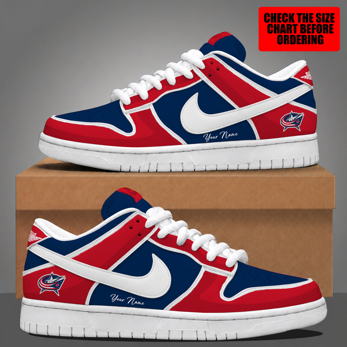 [SUPER SALE] NEW CUSTOMIZED NHL18 CBJ THE BLUE JACKETS DUNK LOW SHOES