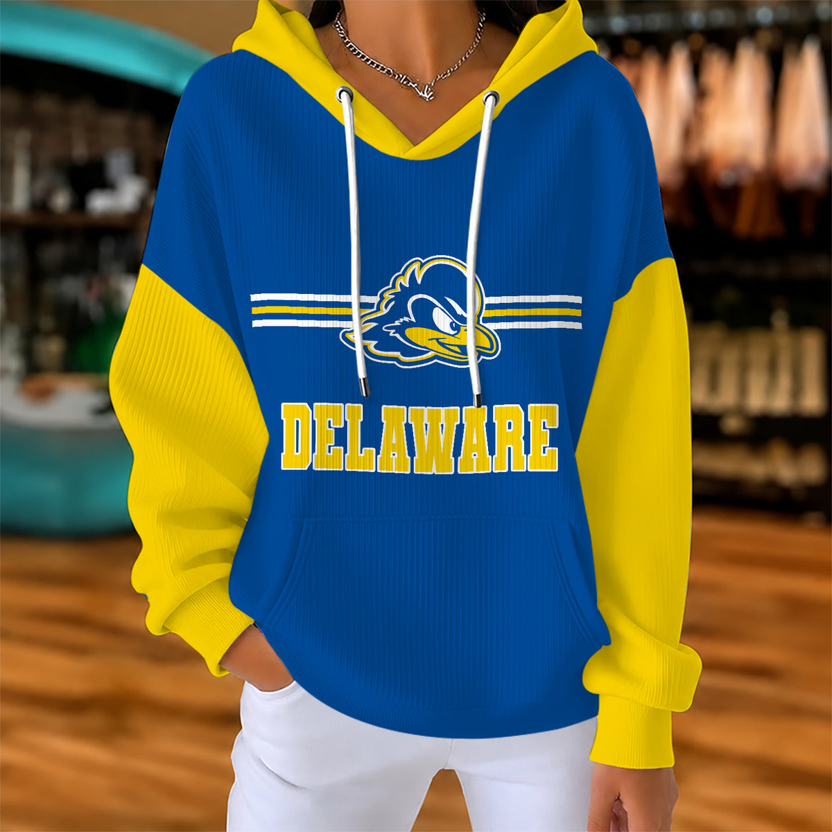 [BIG DEAL] PERSONALIZED UNI18 DFH DELAWARE FIGHTIN' BLUE HENS RIBBED HOODIE & SWEATSHIRT