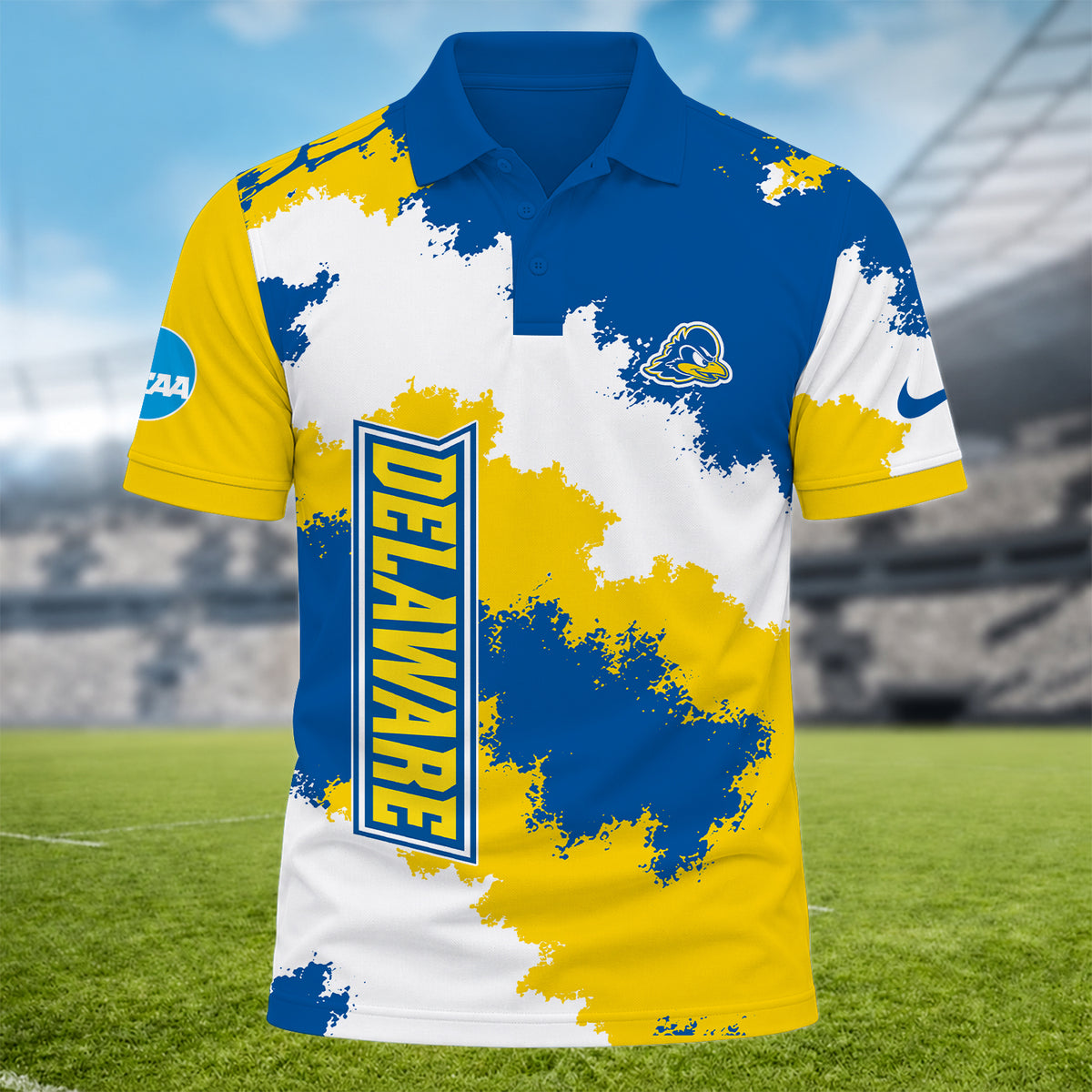 [BIG DEAL] PERSONALIZED UNI18 DFH DELAWARE FIGHTIN' BLUE HENS MULTICOLOR POLO SHIRT