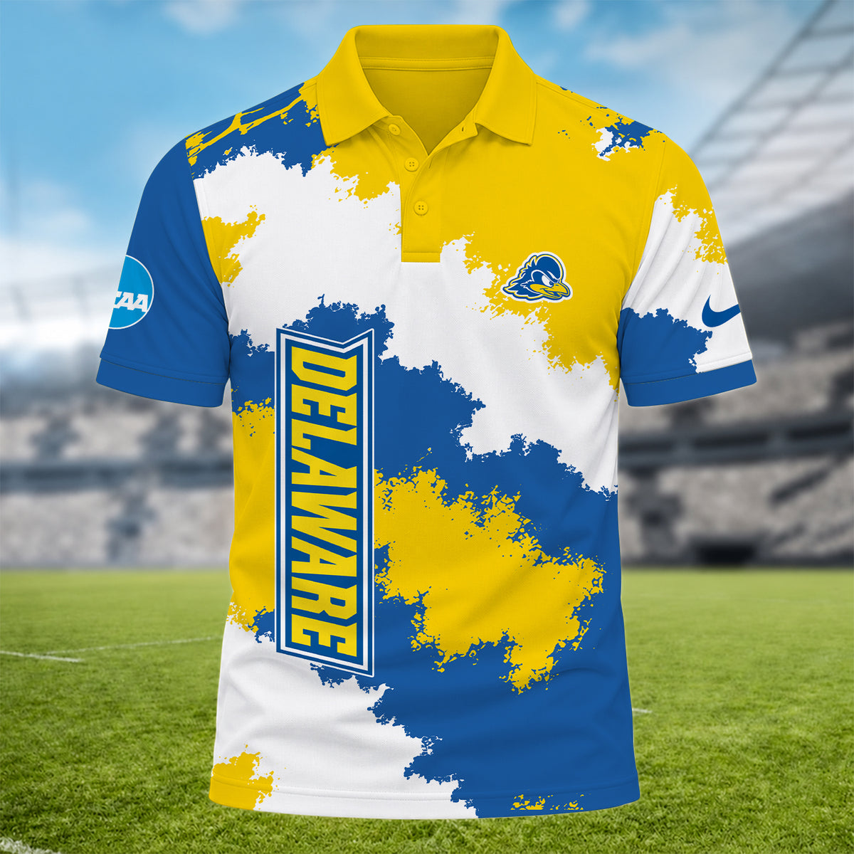 [BIG DEAL] PERSONALIZED UNI18 DFH DELAWARE FIGHTIN' BLUE HENS MULTICOLOR POLO SHIRT