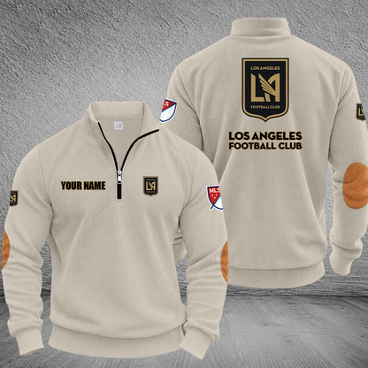[FAN EXCLUSIVE] NEW CUSTOMIZED MLS18 LAF LOS ANGELES FC MULTICOLOR STRIPED QUATER ZIP SWEATSHIRT
