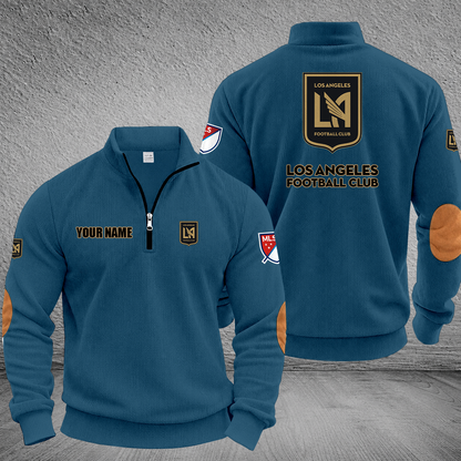 [FAN EXCLUSIVE] NEW CUSTOMIZED MLS18 LAF LOS ANGELES FC MULTICOLOR STRIPED QUATER ZIP SWEATSHIRT