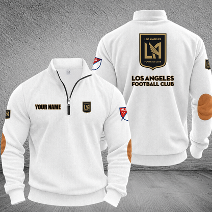 [FAN EXCLUSIVE] NEW CUSTOMIZED MLS18 LAF LOS ANGELES FC MULTICOLOR STRIPED QUATER ZIP SWEATSHIRT