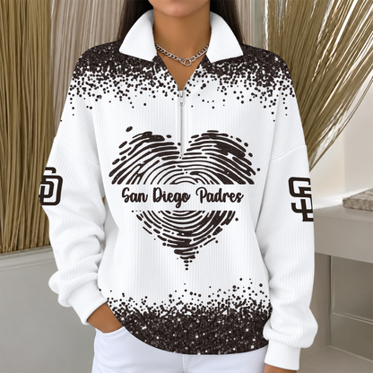 [FLASH SALE] NEW CUSTOMIZED MLB18 SDP THE PADRES QUARTER ZIP RIBBED SWEATER