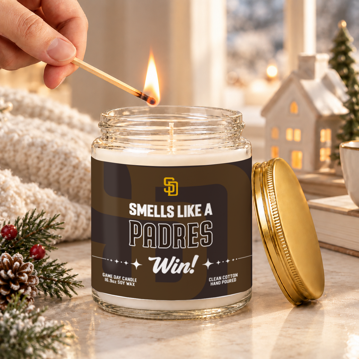 [FLASH SALE] NEW CUSTOMIZED MLB18 SDP THE PADRES FROSTED GLASS CANDLE