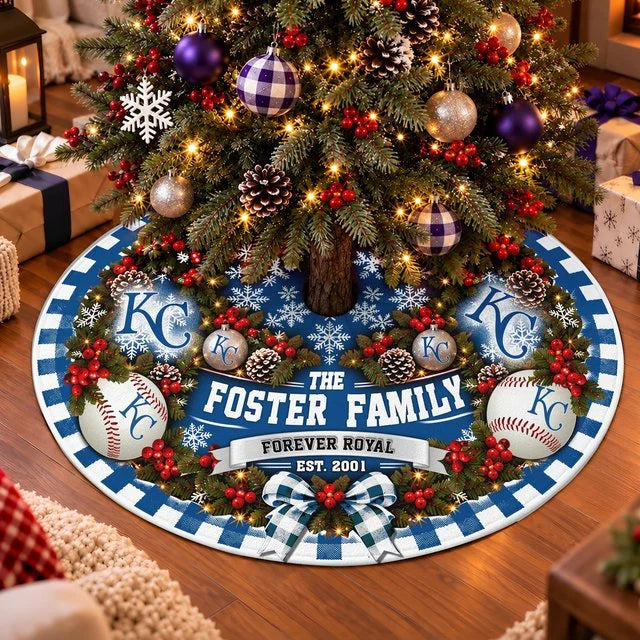 [FLASH SALE] FAMILY NAME & EST. MLB19 KCR THE ROYALS CHRISTMAS TREE SKIRT