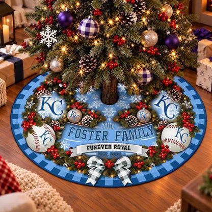 [FLASH SALE] FAMILY NAME & EST. MLB19 KCR THE ROYALS CHRISTMAS TREE SKIRT
