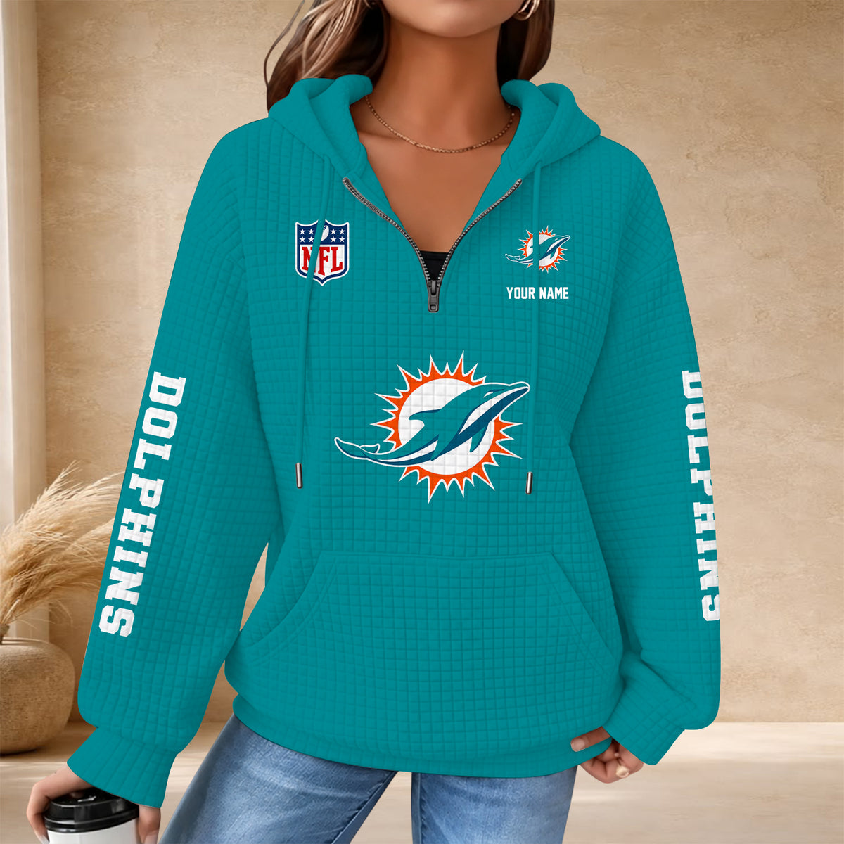 [SPECIAL OFFER] NEW CUSTOMIZED NFL19 MDP THE DOLPHINS QUARTER ZIP HOODIE