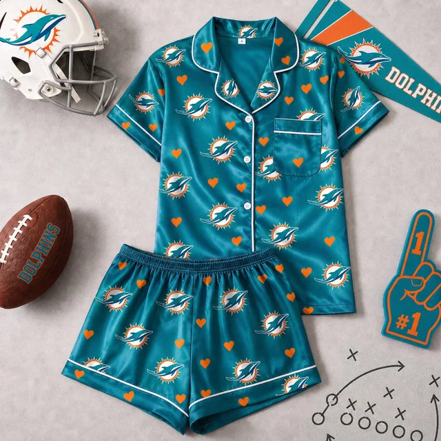 [SPECIAL OFFER] NEW CUSTOMIZED NFL19 MDP MIAMI DOLPHINS SHORT-SLEEVE PAJAMAS SET