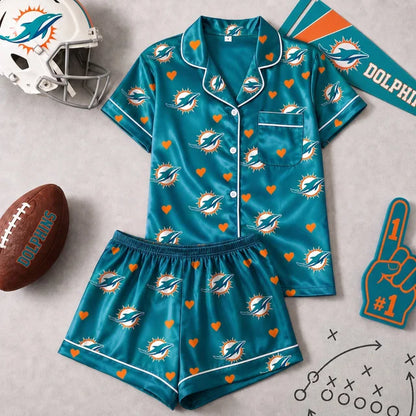[SPECIAL OFFER] NEW CUSTOMIZED NFL19 MDP MIAMI DOLPHINS SHORT-SLEEVE PAJAMAS SET
