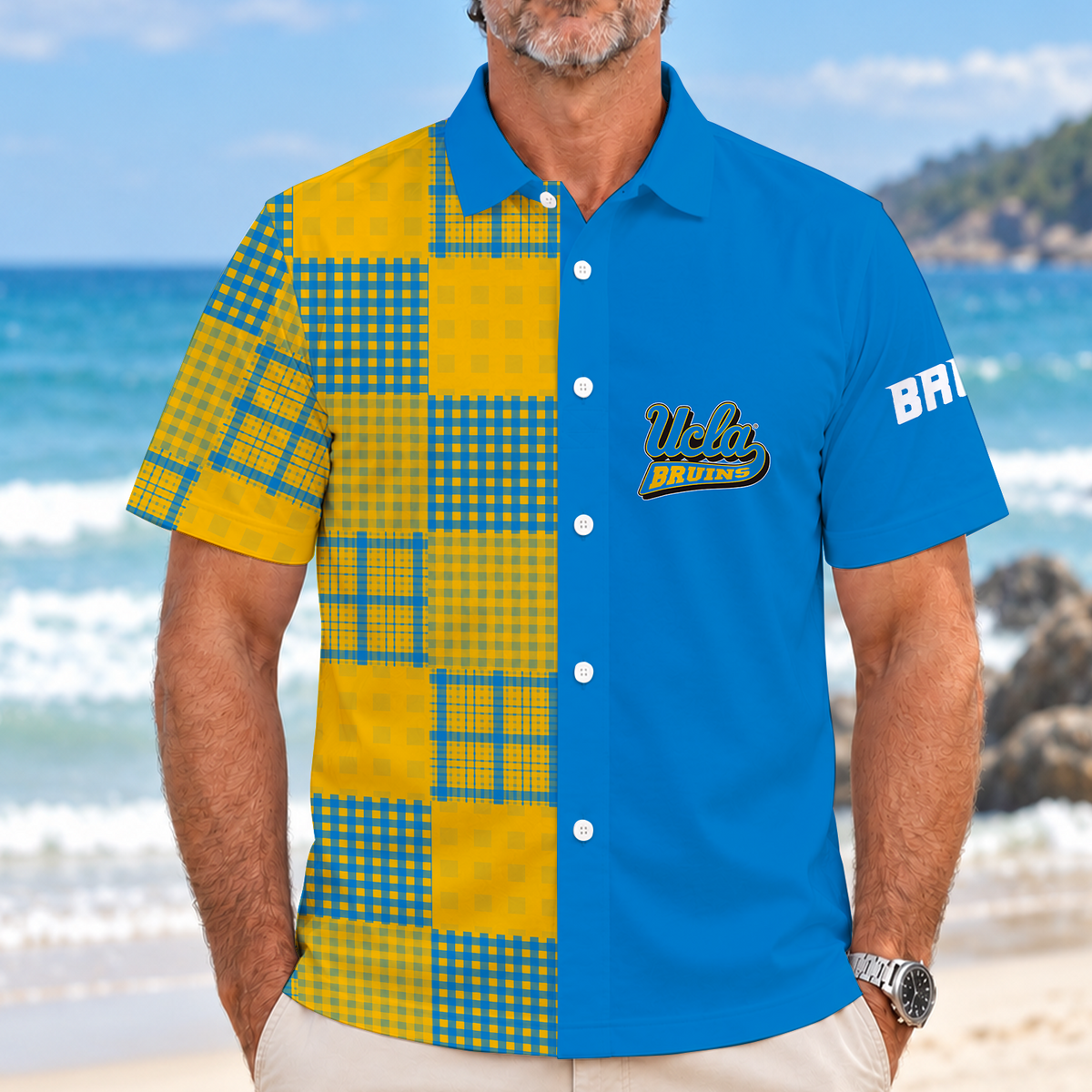 [BIG SALE] PERSONALIZED UNI02 UCB UCLA BRUINS SHORT-SLEEVE HAWAIIAN SHIRT