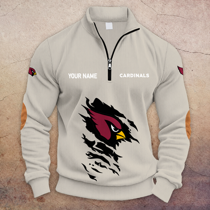 [SPECIAL OFFER] NEW CUSTOMIZED NFL20 ARC ARIZONA CARDINALS MULTICOLOR STRIPED QUATER ZIP SWEATSHIRT