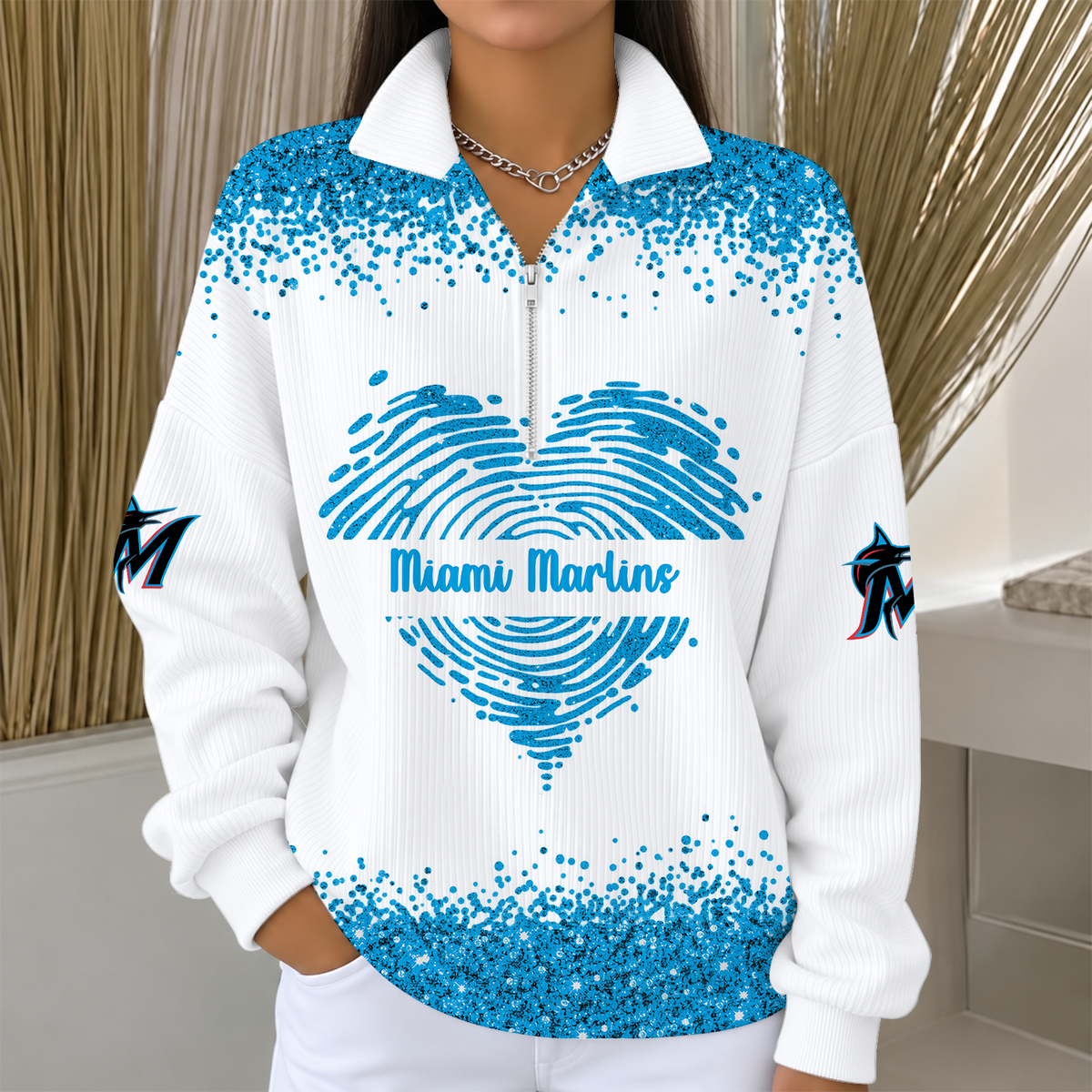 [FLASH SALE] NEW CUSTOMIZED MLB20 MMS THE MARLINS QUARTER ZIP RIBBED SWEATER