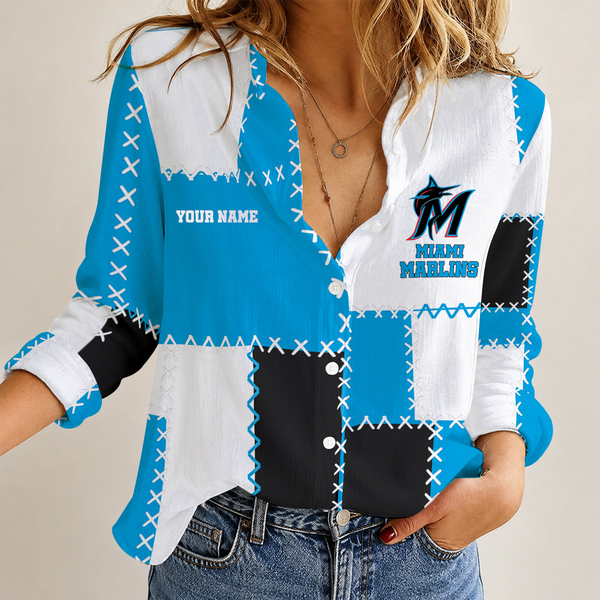 [FLASH SALE] NEW CUSTOMIZED MLB20 MMS THE MARLINS WOMEN'S CASUAL SHIRT