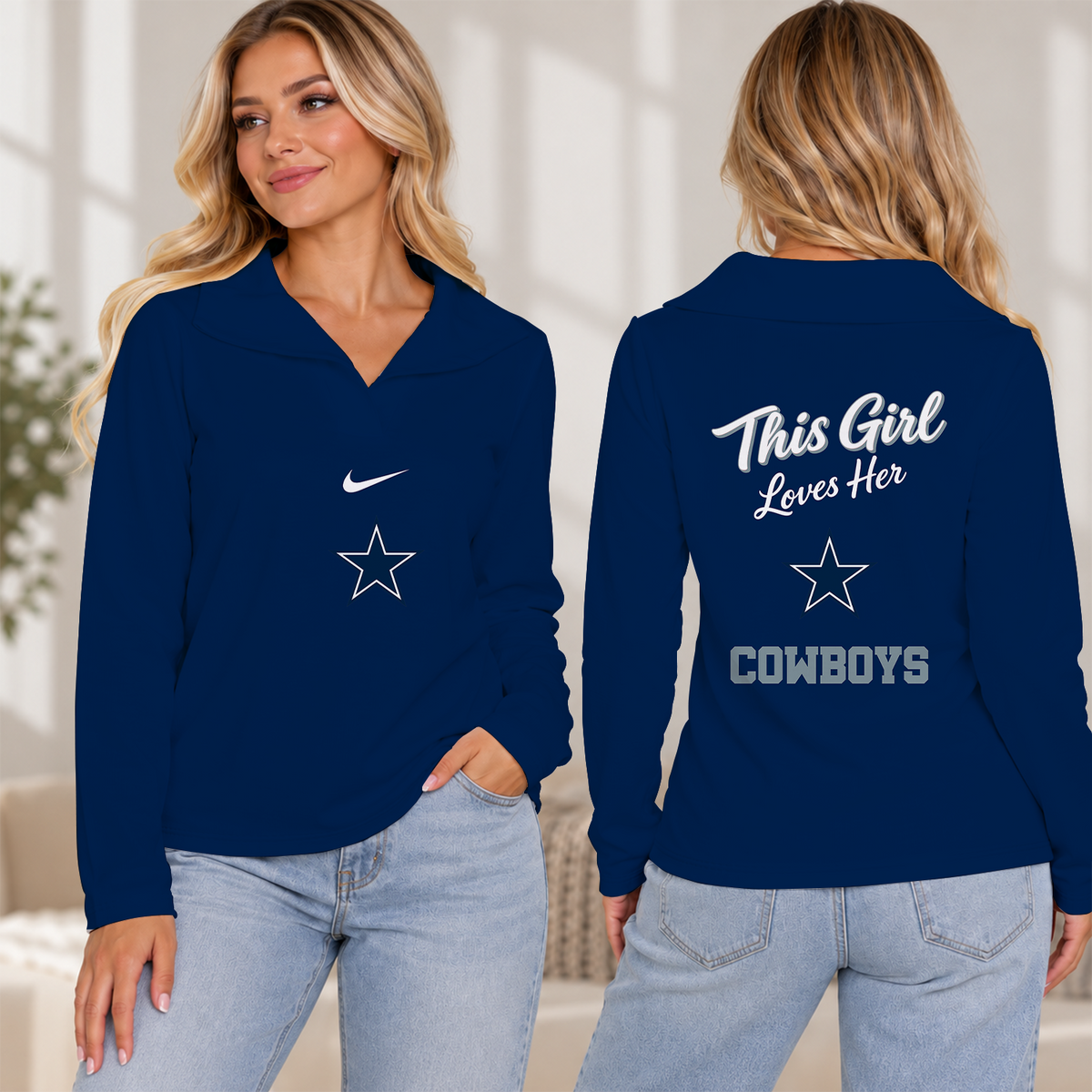 [SPECIAL OFFER] NEW CUSTOMIZED NFL21 DCB THE COWBOYS V-LAPEL LONG SLEEVE SWEATER
