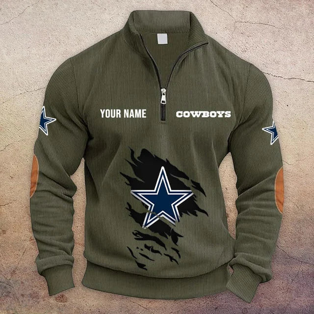 [SPECIAL OFFER] NEW CUSTOMIZED NFL21 DCB DALLAS COWBOYS MULTICOLOR STRIPED QUATER ZIP SWEATSHIRT