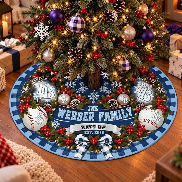 [FLASH SALE] FAMILY NAME & EST. MLB21 TBR THE RAYS CHRISTMAS TREE SKIRT