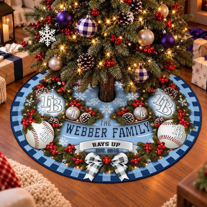 [FLASH SALE] FAMILY NAME & EST. MLB21 TBR THE RAYS CHRISTMAS TREE SKIRT