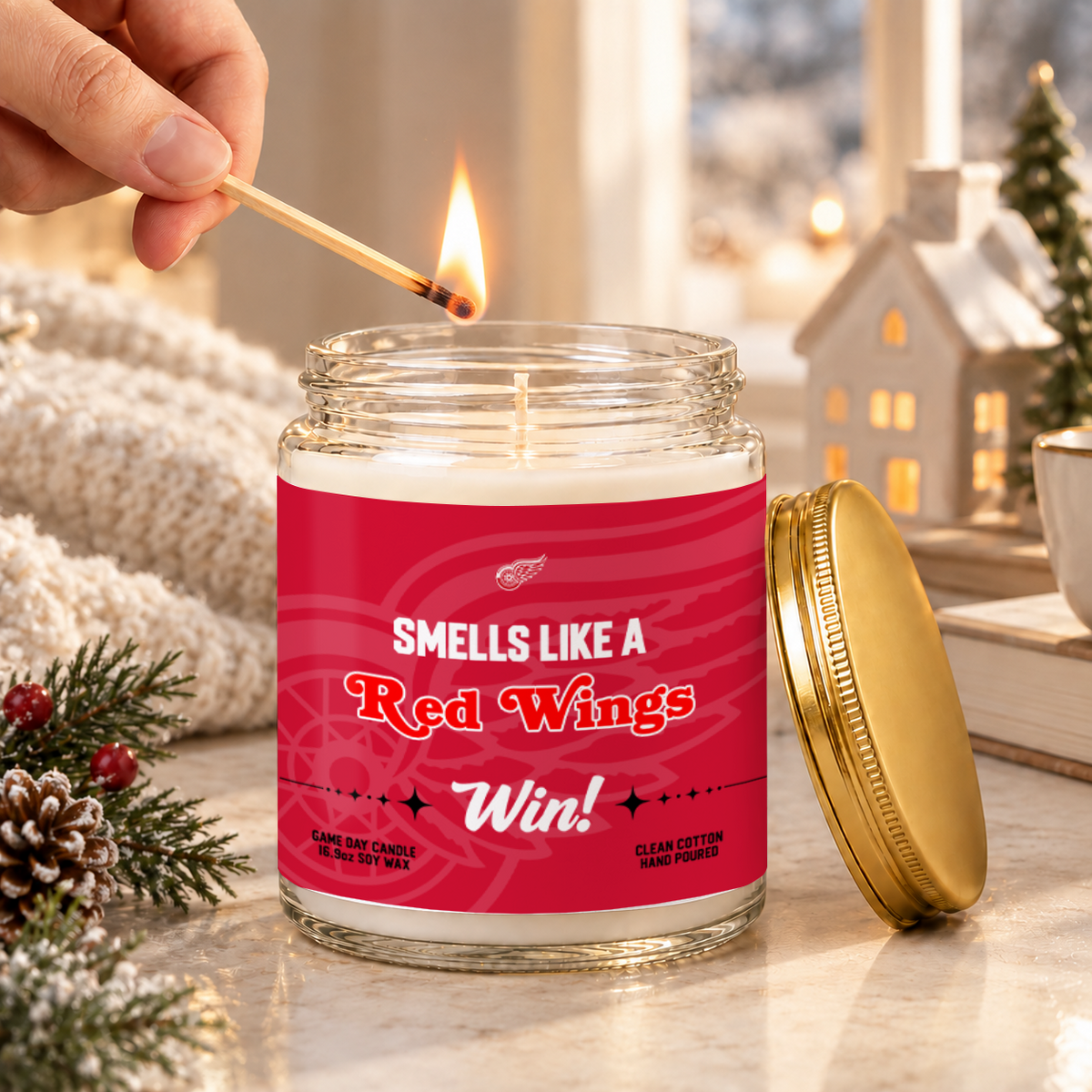 [SUPER SALE] NEW CUSTOMIZED NHL22 DRW THE RED WINGS FROSTED GLASS CANDLE