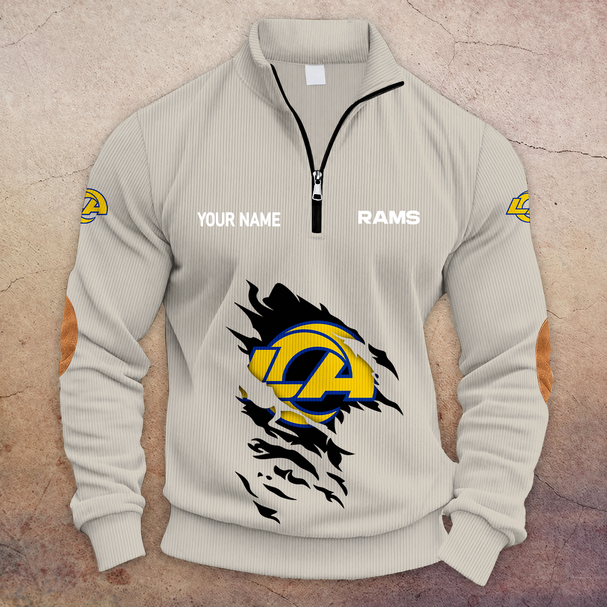 [SPECIAL OFFER] NEW CUSTOMIZED NFL22 LAR LOS ANGELES RAMS MULTICOLOR STRIPED QUATER ZIP SWEATSHIRT