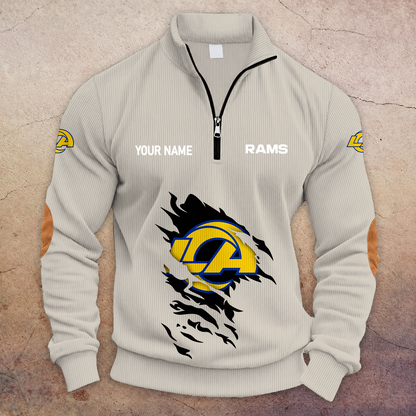 [SPECIAL OFFER] NEW CUSTOMIZED NFL22 LAR LOS ANGELES RAMS MULTICOLOR STRIPED QUATER ZIP SWEATSHIRT