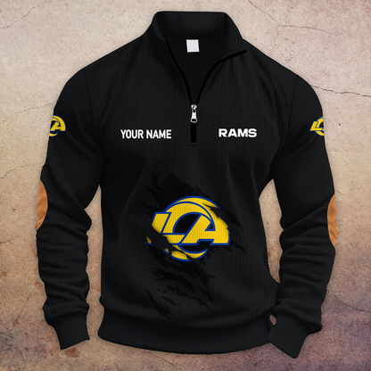 [SPECIAL OFFER] NEW CUSTOMIZED NFL22 LAR LOS ANGELES RAMS MULTICOLOR STRIPED QUATER ZIP SWEATSHIRT