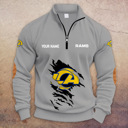 [SPECIAL OFFER] NEW CUSTOMIZED NFL22 LAR LOS ANGELES RAMS MULTICOLOR STRIPED QUATER ZIP SWEATSHIRT