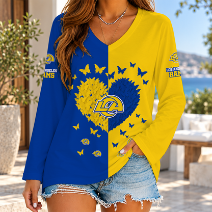 [SPECIAL OFFER] NEW CUSTOMIZED NFL22 LAR THE RAMS WOMEN'S V-NECK LONG SLEEVED SHIRT