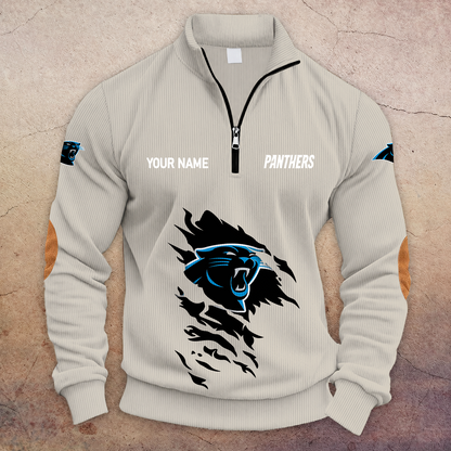 [SPECIAL OFFER] NEW CUSTOMIZED NFL23 CLP CAROLINA PANTHERS MULTICOLOR STRIPED QUATER ZIP SWEATSHIRT