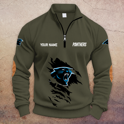 [SPECIAL OFFER] NEW CUSTOMIZED NFL23 CLP CAROLINA PANTHERS MULTICOLOR STRIPED QUATER ZIP SWEATSHIRT