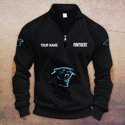 [SPECIAL OFFER] NEW CUSTOMIZED NFL23 CLP CAROLINA PANTHERS MULTICOLOR STRIPED QUATER ZIP SWEATSHIRT
