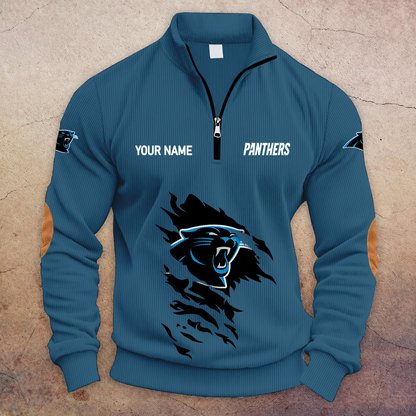 [SPECIAL OFFER] NEW CUSTOMIZED NFL23 CLP CAROLINA PANTHERS MULTICOLOR STRIPED QUATER ZIP SWEATSHIRT