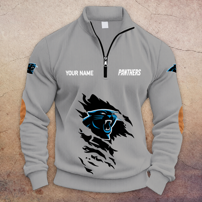[SPECIAL OFFER] NEW CUSTOMIZED NFL23 CLP CAROLINA PANTHERS MULTICOLOR STRIPED QUATER ZIP SWEATSHIRT