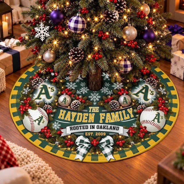[FLASH SALE] FAMILY NAME & EST. MLB23 OAS THE ATHLETICS CHRISTMAS TREE SKIRT