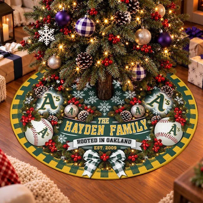 [FLASH SALE] FAMILY NAME & EST. MLB23 OAS THE ATHLETICS CHRISTMAS TREE SKIRT
